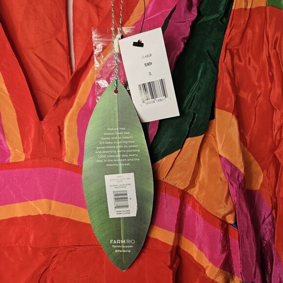 NWT Farm Rio Dress Rainbow Toucan Maxi Multicolor XL Pleated Printed Satin Maxi - Picture 9 of 13